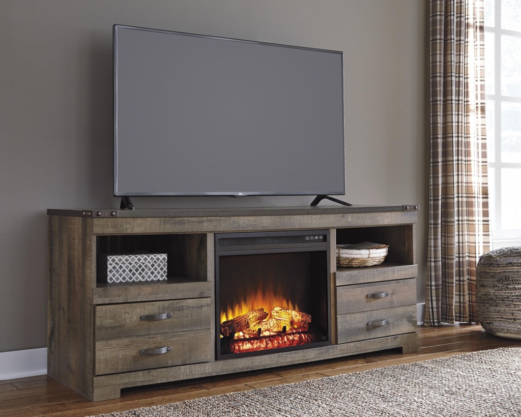 Ashley Signature Design Trinell Rustic Large TV Stand with Fireplace Insert | Dunk & Bright Furniture | TV Stands Shop for the Ashley Signature Design Trinell Large TV Stand with Fireplace Insert at Dunk & Bright Furniture - Your Syracuse